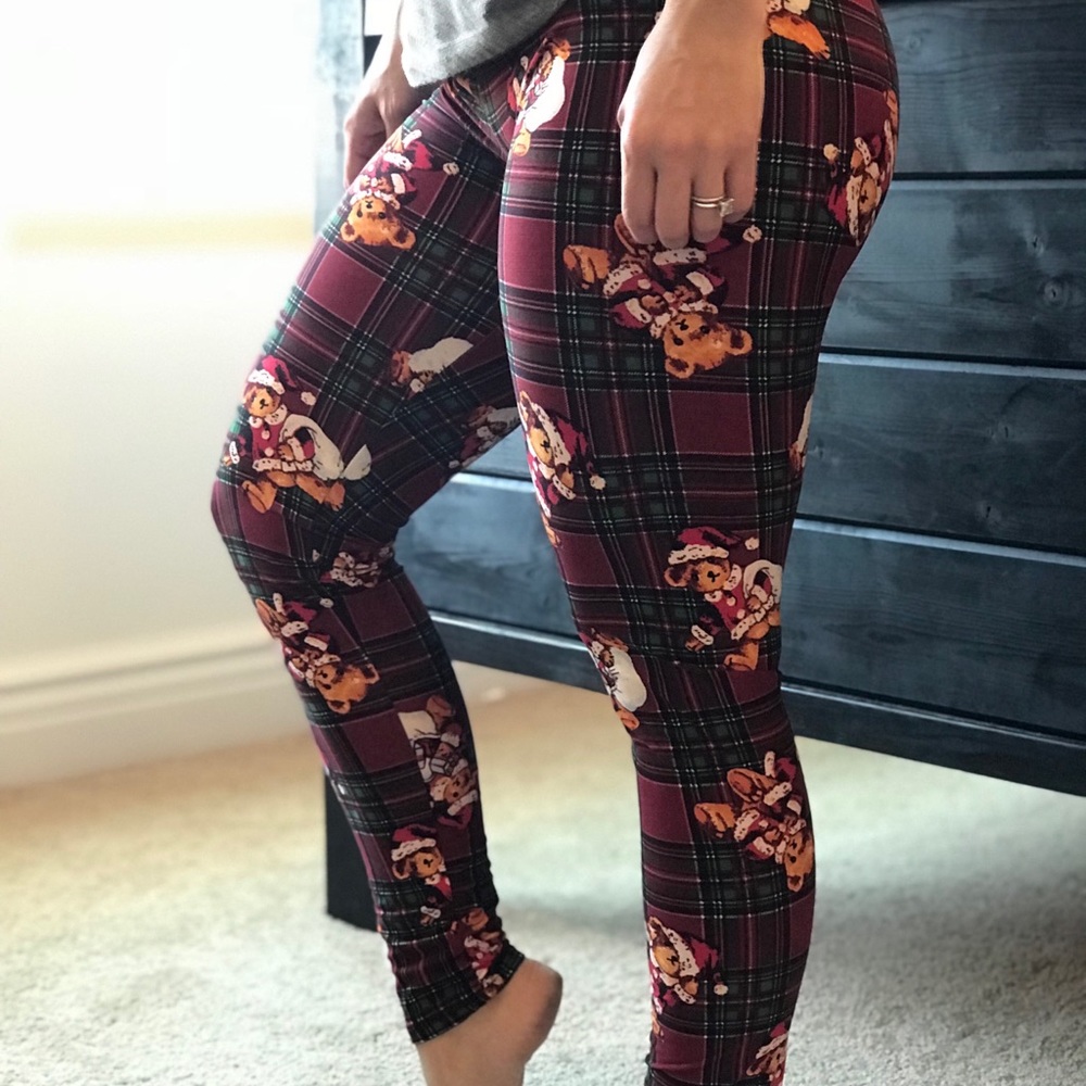 Buttery Soft Christmas Plaid Teddy Bear Legging TC
